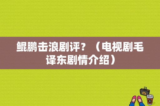 鲲鹏击浪剧评？（电视剧毛译东剧情介绍）